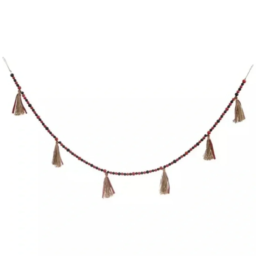 Red & Black Buffalo Check Beaded Tassel Garland